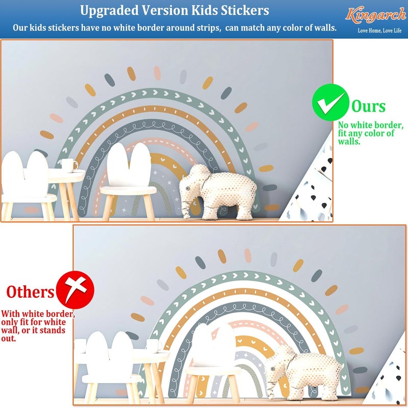 Kingarch Large Cute Rainbow Wall Decals, Boho Sun Peel and Stick Fabric Nursery Wall Decor, Removable Home Room Wall Decor Murals Stickers for Kids Girls Toddler Bedroom Living Room Playroom - Image 2